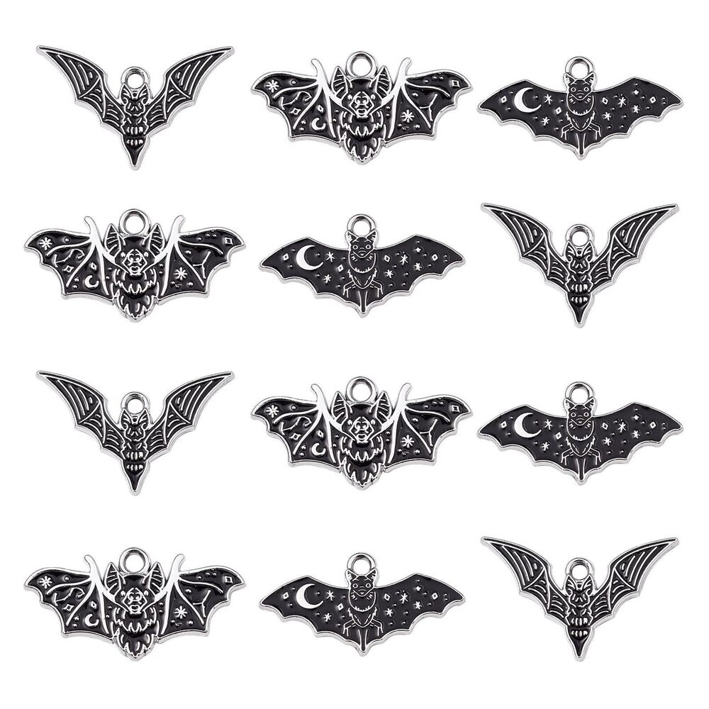 4002 30 Pcs 3 Styles Halloween Enamel Charms Black Bat Gothic Flying Animal